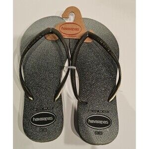 NWT Havaianas Glitter Silver/Olive Flip Flop EU 43/44 (US 11/12) MSRP $50
